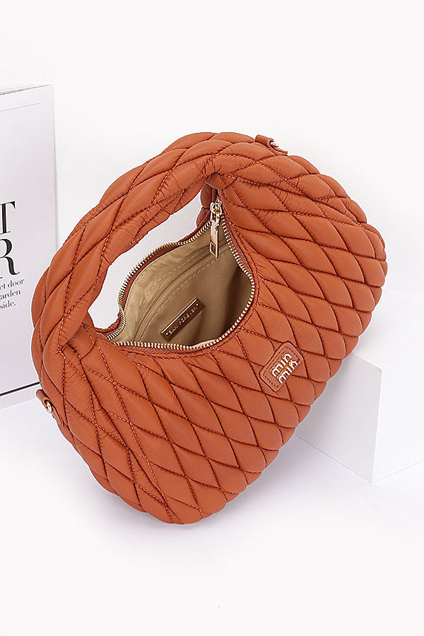 Set of 3 Stylish Burgundy Quilted Faux Leather Hobo Bags
