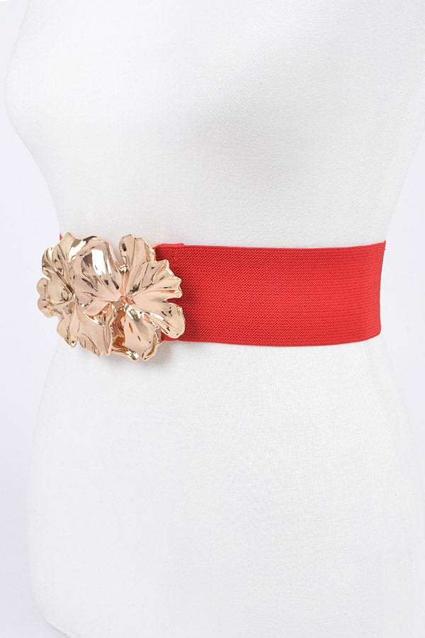 Set of 6 White Metal Flower Elastic Belts - 8378