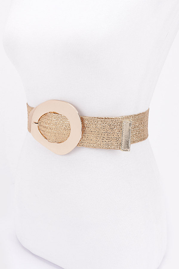 Set of 6 Vintage 7878 Gold Metallic Stretch Straw Belts with Metal Buckles