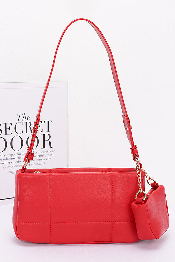 Red Quilted Faux Leather Shoulder Bag Set - Pack of 3