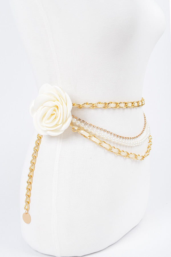 Pack of 6 Ivory Gold - 2968 Multi - Layered Chain Belt for Fashion
