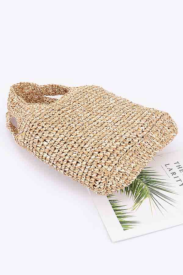 2056 Pack of 3 Khaki Two - Tone Faux Straw Bags