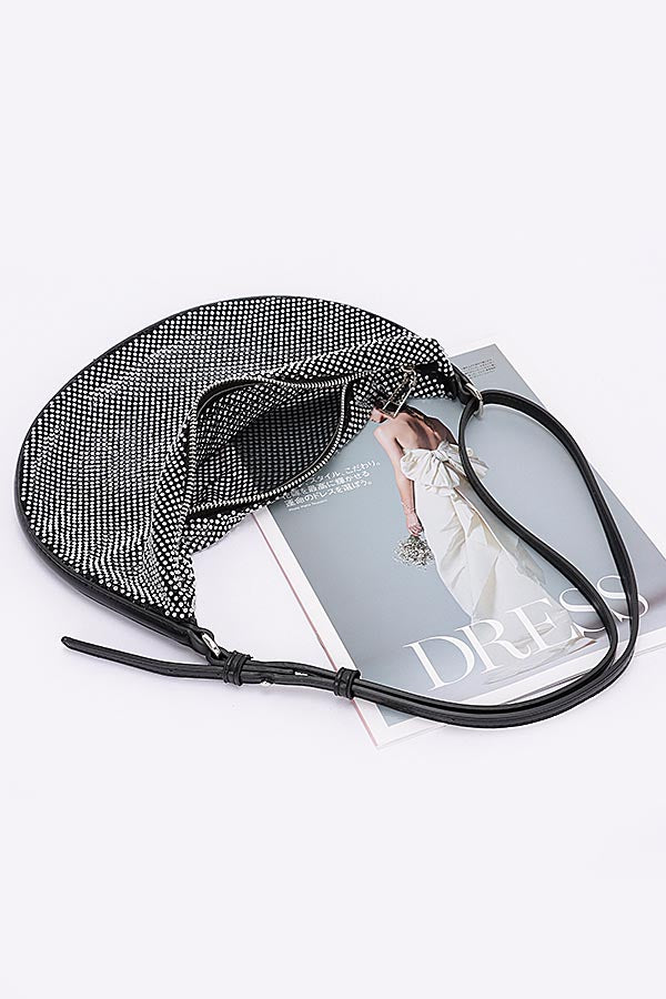 Pack of 3 Stylish Black 7826 Rhinestone Mesh Shoulder Bags