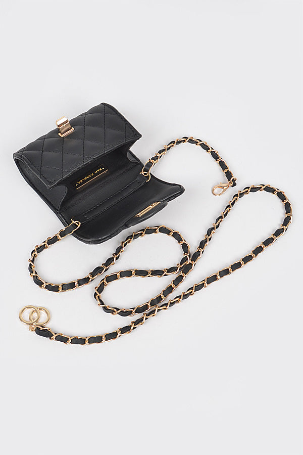 Stylish 8038 Black and Gold Quilted Mini Bags - Set of 3
