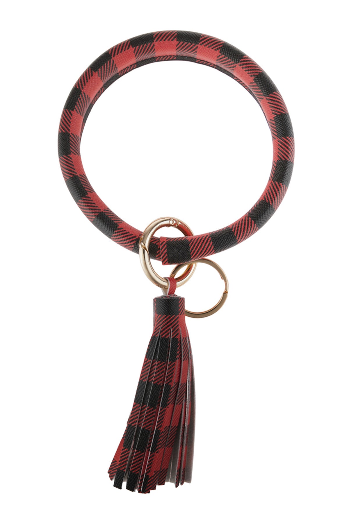 Set of 6 Red Plaid Tassel Key Ring Bracelets
