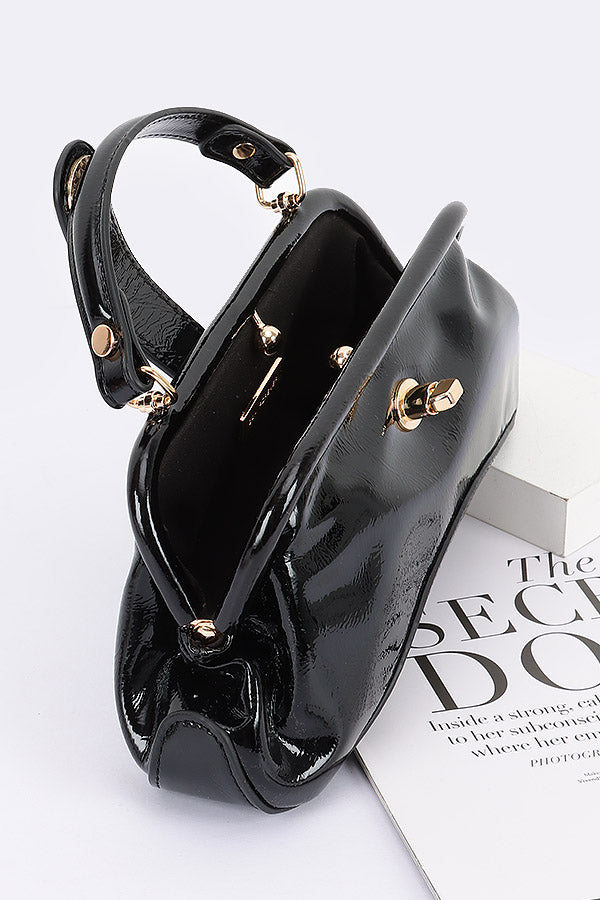 Black Enamel Faux Leather Party Clutch - Pack of 3