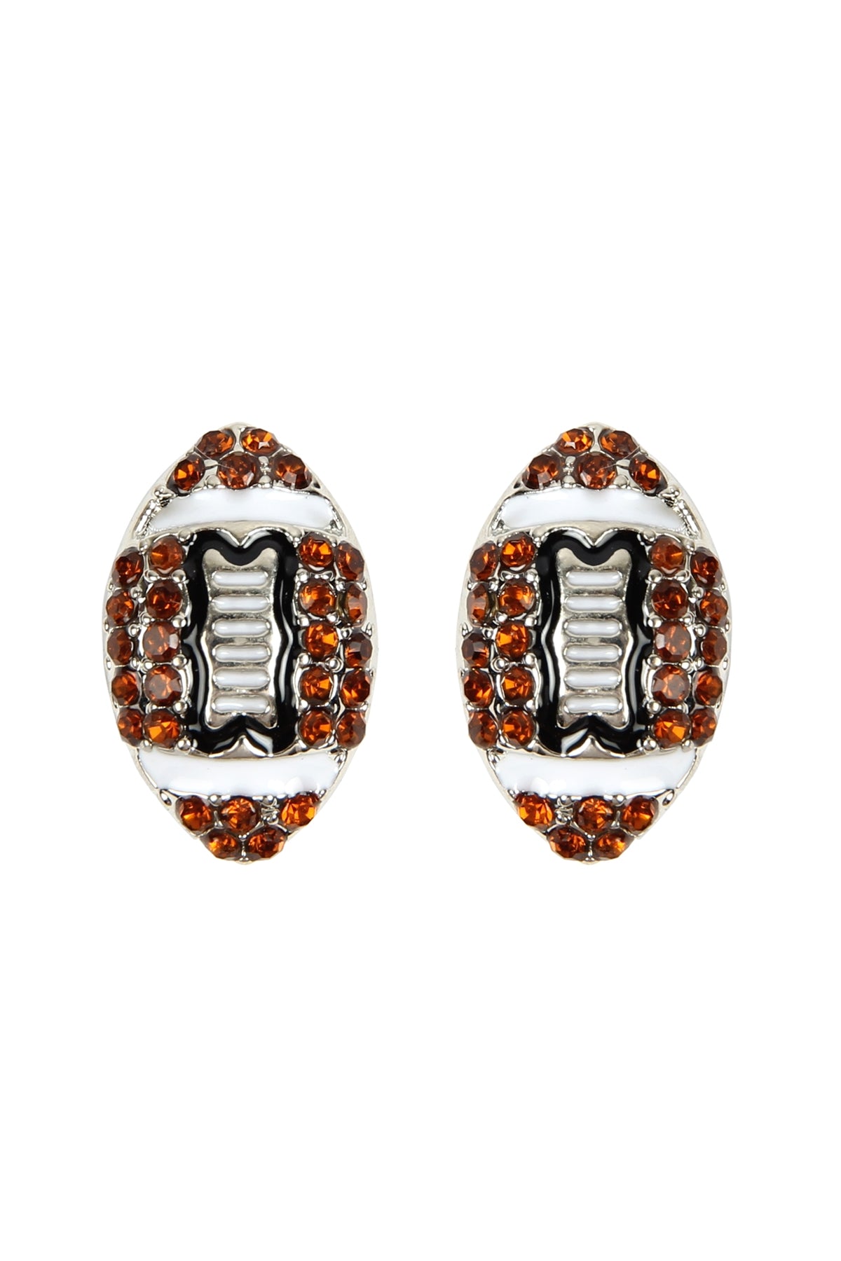 Brown Football - Shaped Rhinestone Stud Earrings - Set of Six Pieces