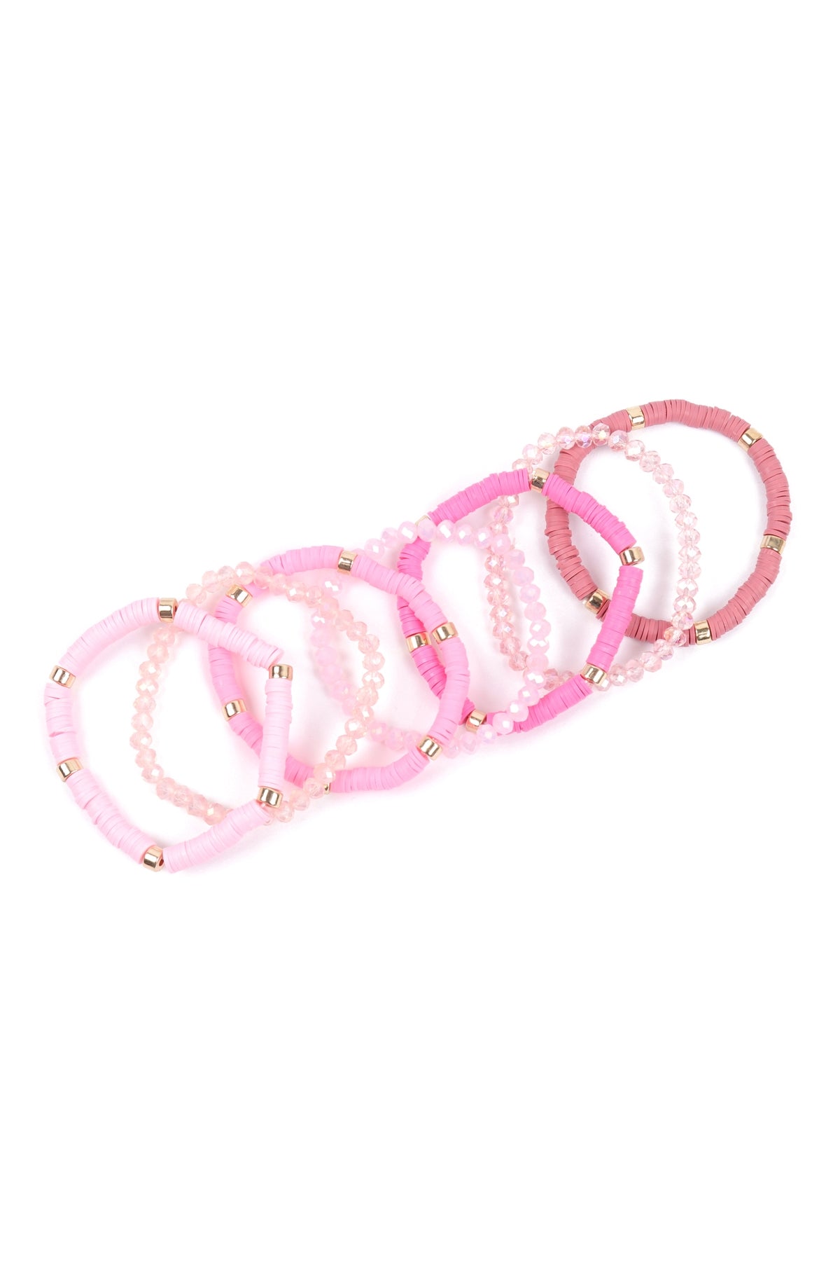 Fashionable Light Pink Multi - Line Ring Beaded Bracelet Set - Pack of Six Pieces