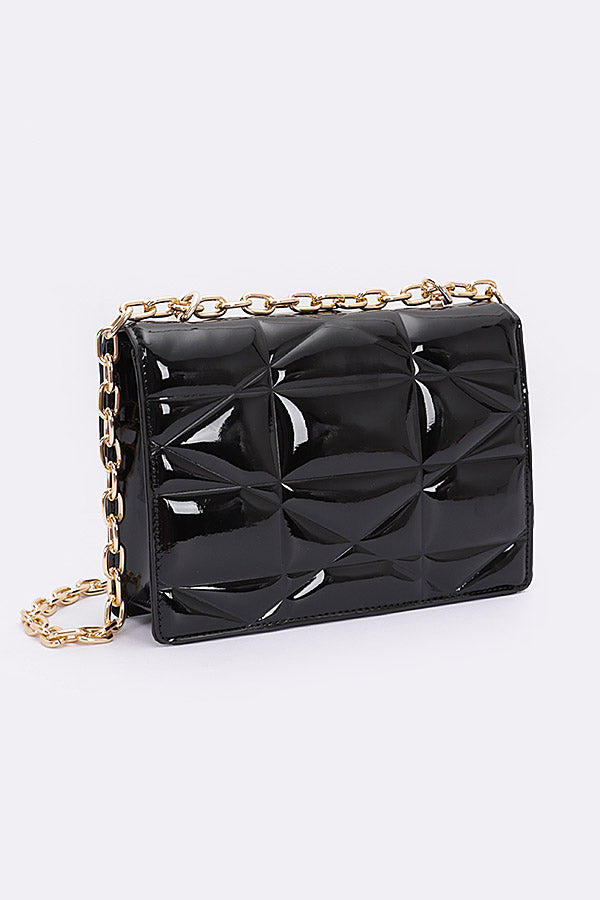 Set of Three 9226 Embossed Enamel Flap Crossbody Clutches in Black