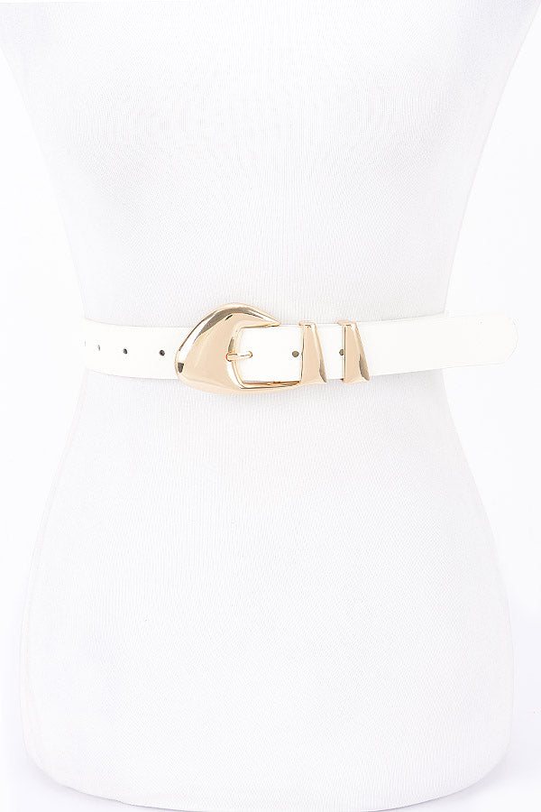 Set of 6 White Gold Faux Leather Multi - Metal Buckle Belts