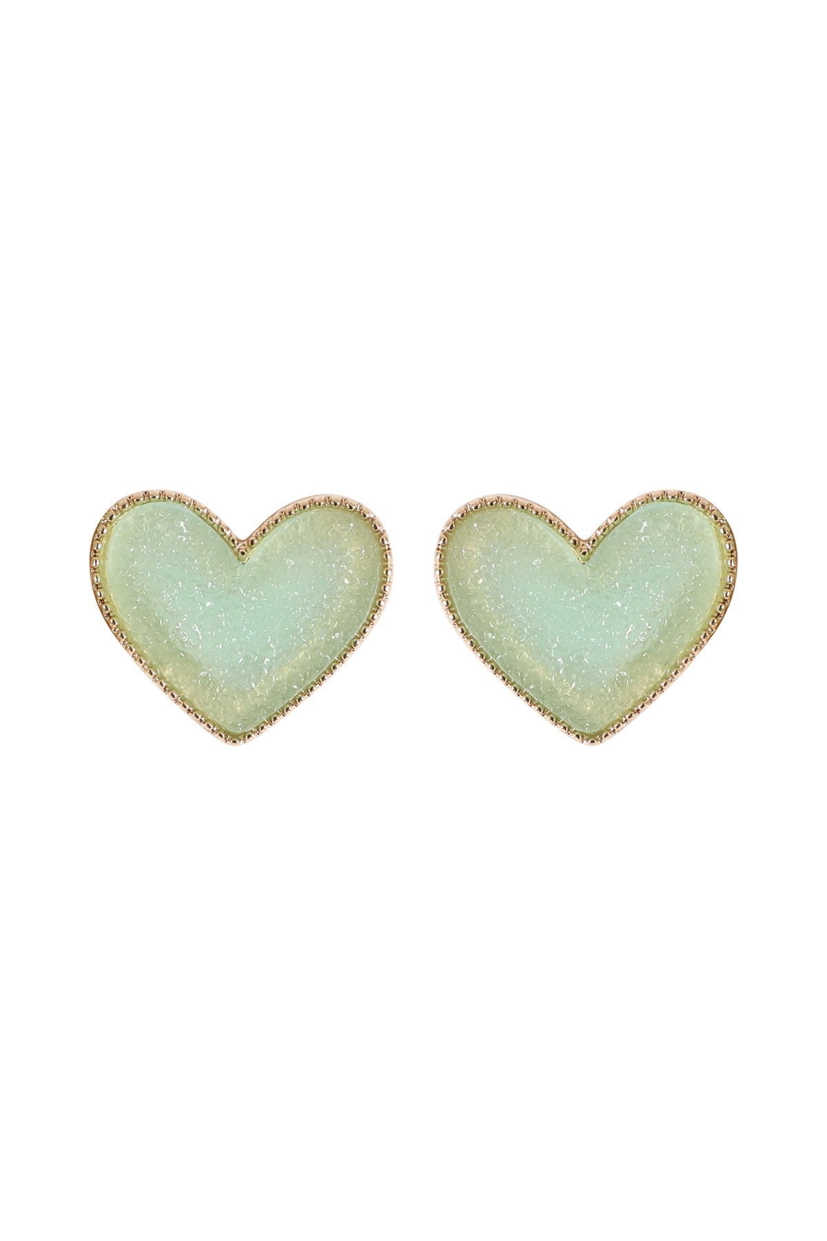 Mint Heart Druzy Post Earrings - Set of 6 Pieces