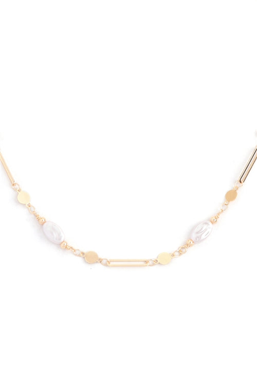 Gold Cream Oval Pearl Stationary Chain Necklaces - Set of 6