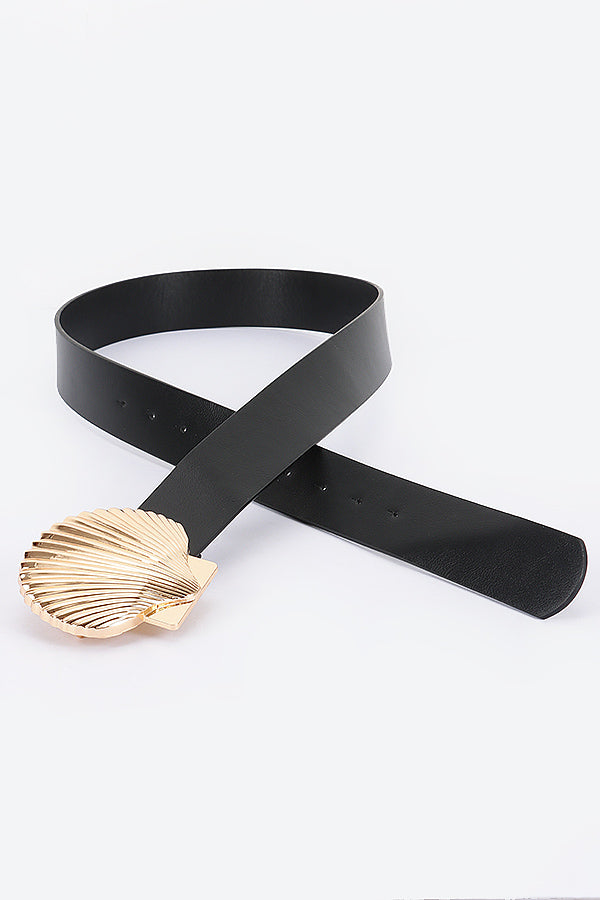 Set of 6 1788 Black Faux Leather Large Metal Shell Buckle Belts