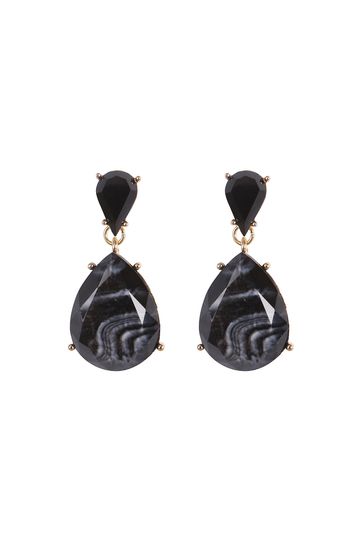 Pack of 6 Gold and Black Double Teardrop Resin Stone Drop Earrings