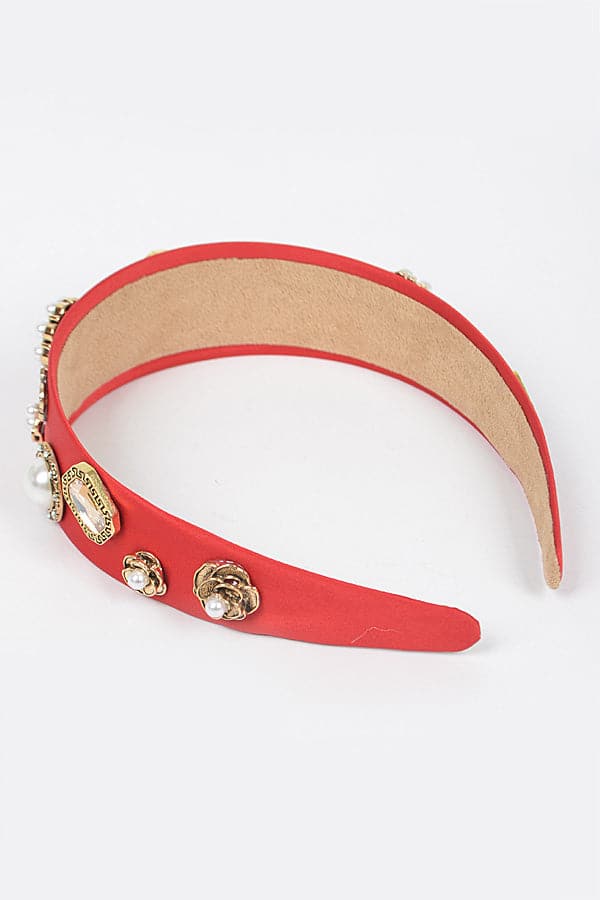 Set of 6 Red 3112 Plastic Hairbands with Imitation Gemstones