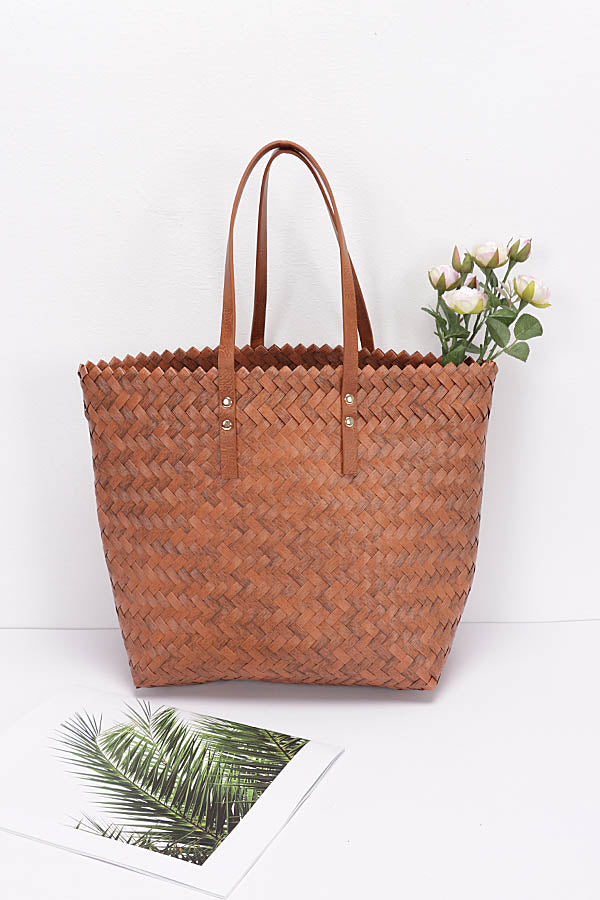 Set of 3 Brown PVC Braided Tote Bags (4511 Model)