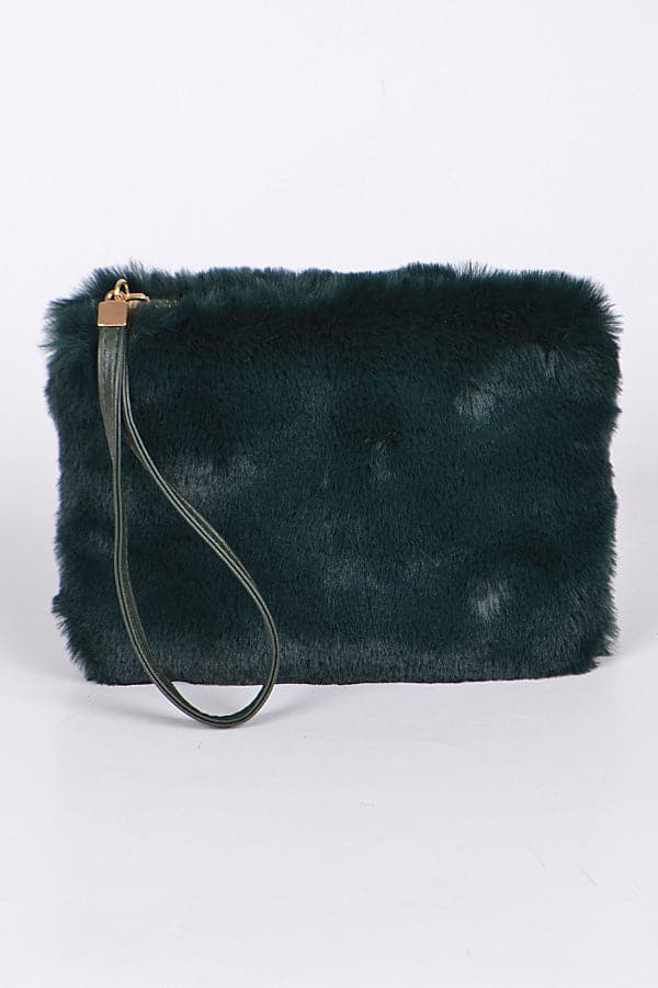 Set of 3 Faux Fur Fashion Wallets in Green (Style 3612)