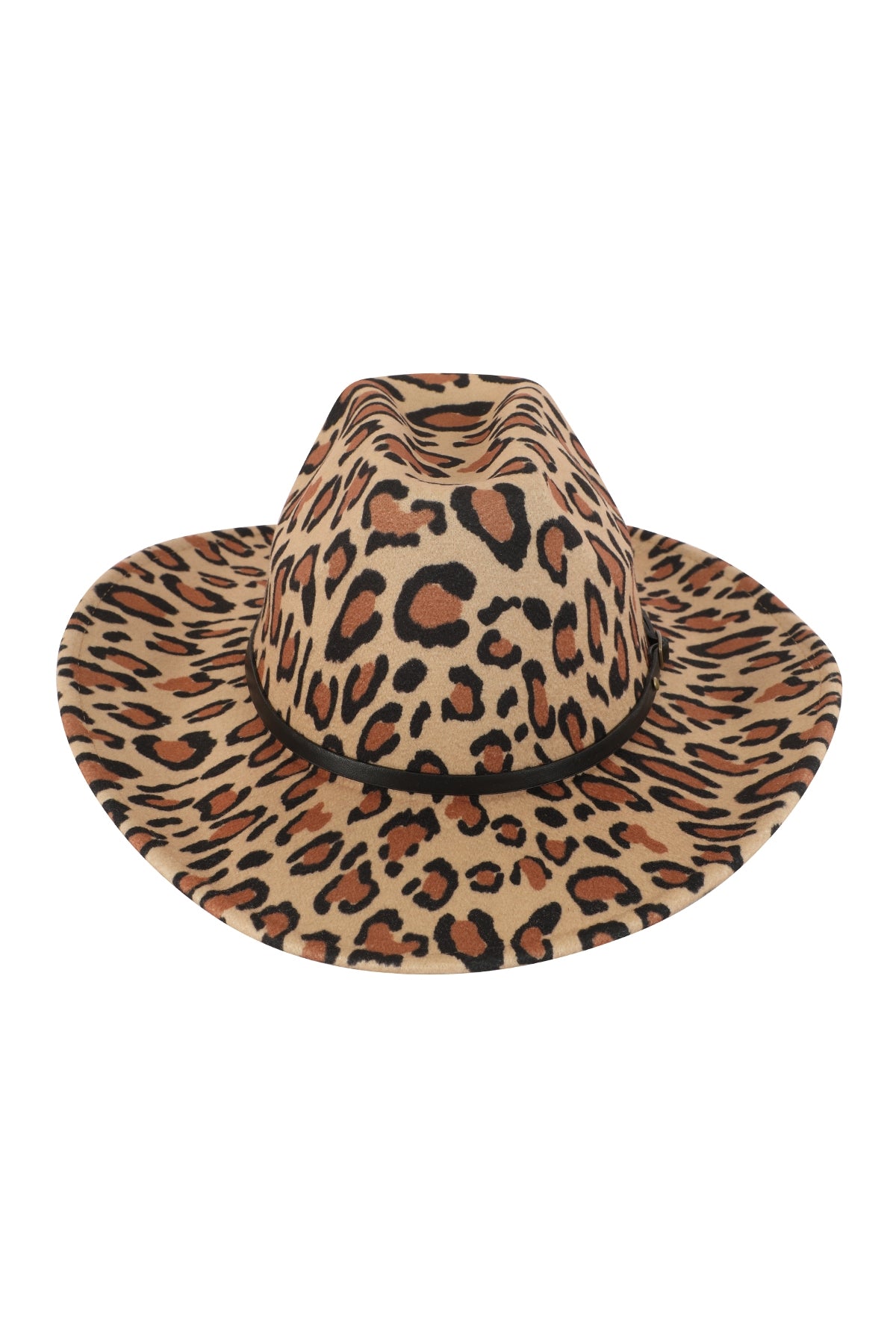 Light Brown Leopard Print Fedora Hat with Leather Band - Set of Six Pieces