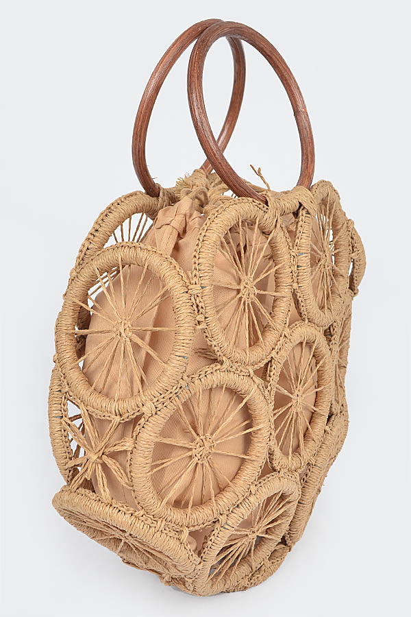 Set of Three 1801 Orange Faux Straw Round Tote Bags