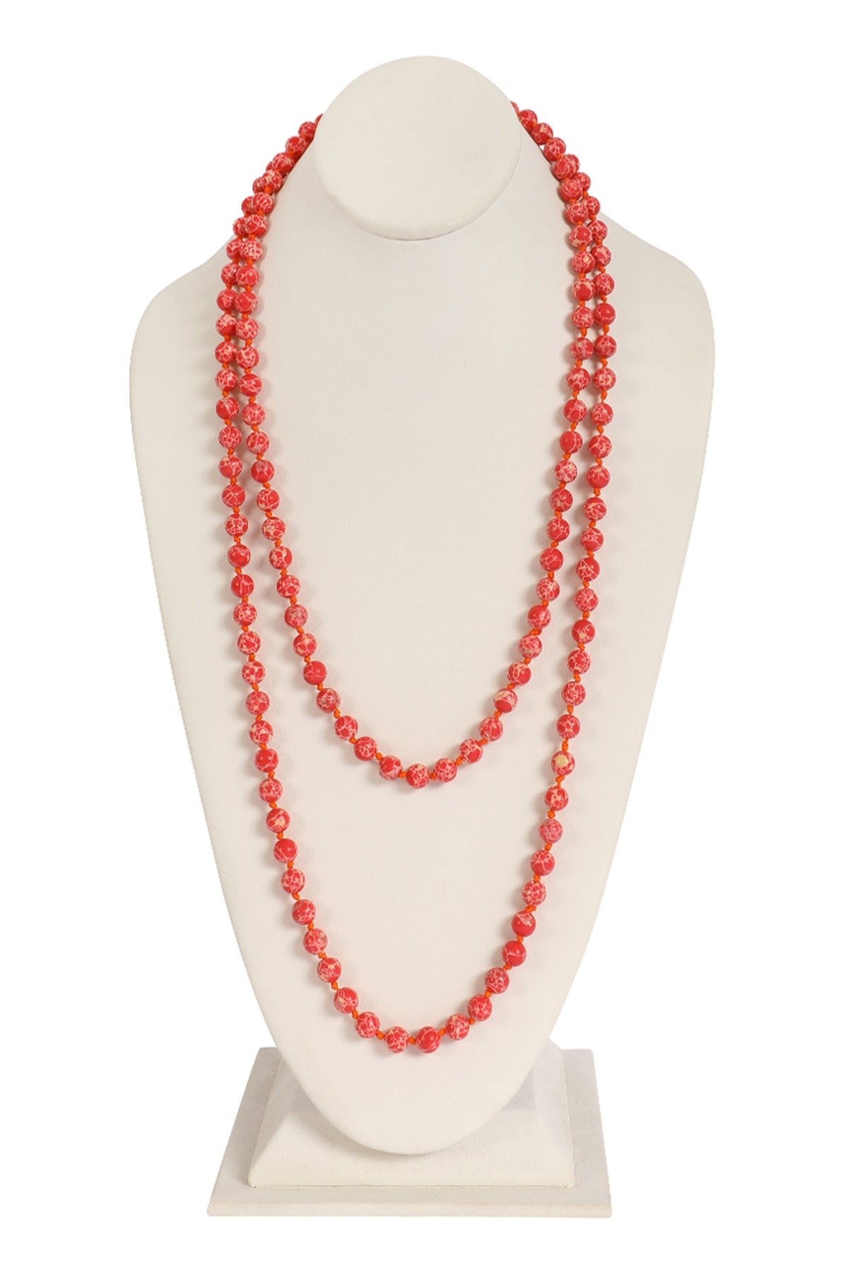 Pack of 6 Red Natural Stone Long Line Knotted Necklaces - Jewelry Accessories