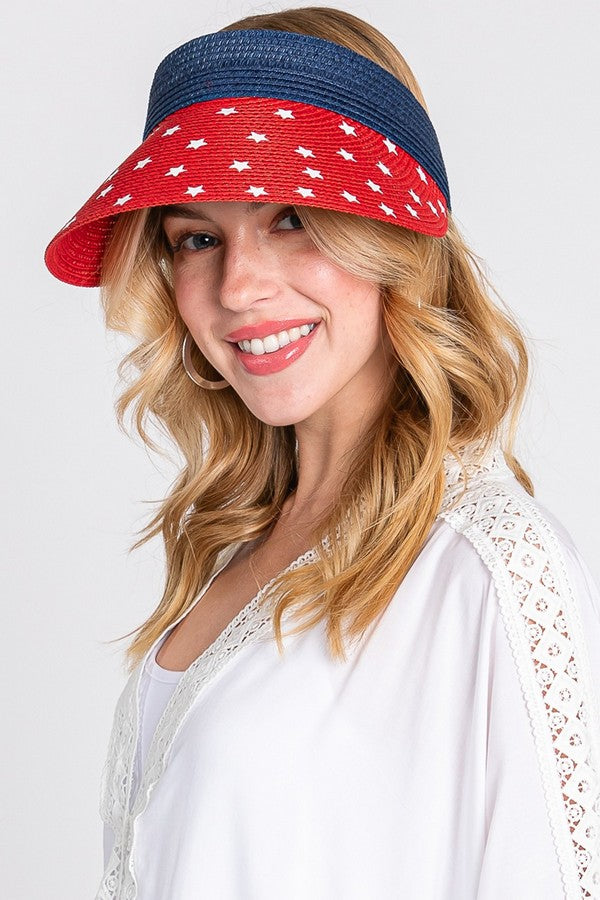 Set of 6 Red 3610 American Flag Roll - Up Sun Visors