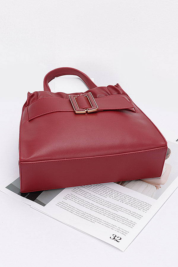 Set of 3 Burgundy 0611 Faux Leather Handle Bags