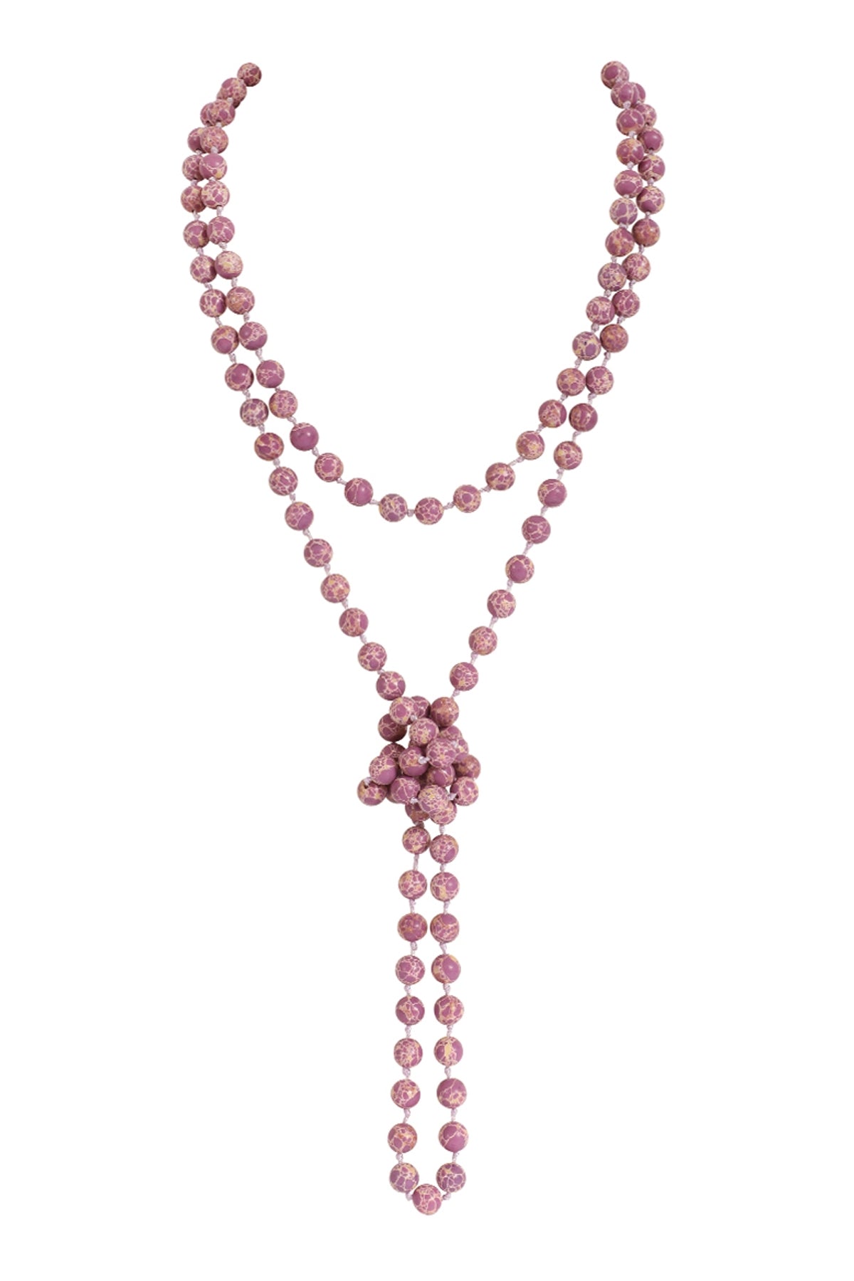 Lavender Natural Stone Long Line Knotted Necklaces - Set of 6