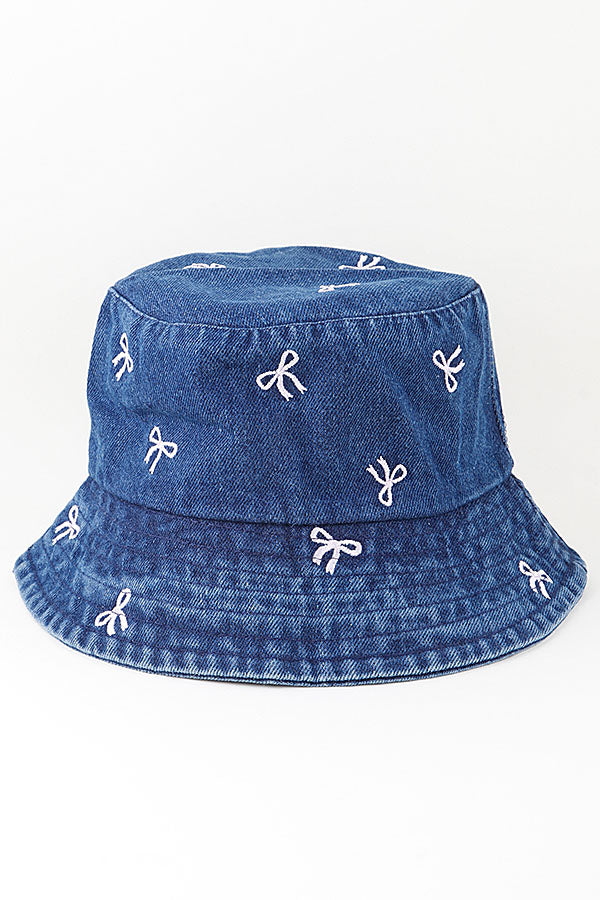 Pack of 6 Dark Blue Multi Ribbon Denim Bucket Hats - 2014 Style