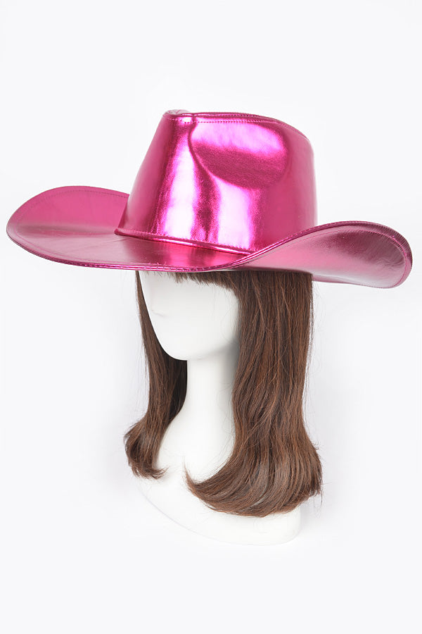 Pack of 6 Metallic Faux Leather Cowboy Hats in Fuchsia Color 9771