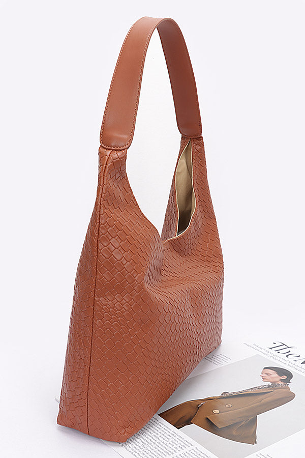 Set of Three 8711 Khaki Embossed Faux Leather Shoulder Bags