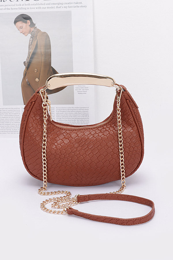 Pack of 3 - 8926 Brown Embossed Faux Leather Metal Handle Bags