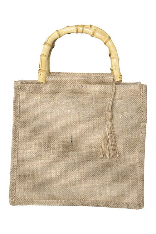 Brown Rattan - Handled Native - Inspired Jute Tote Bags - Set of 6 Pieces