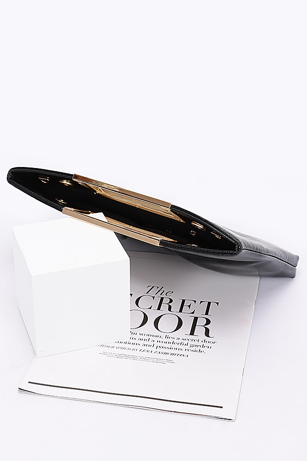 Set of 3 Faux Leather Metal Handle Clutches in Black - Style 8146