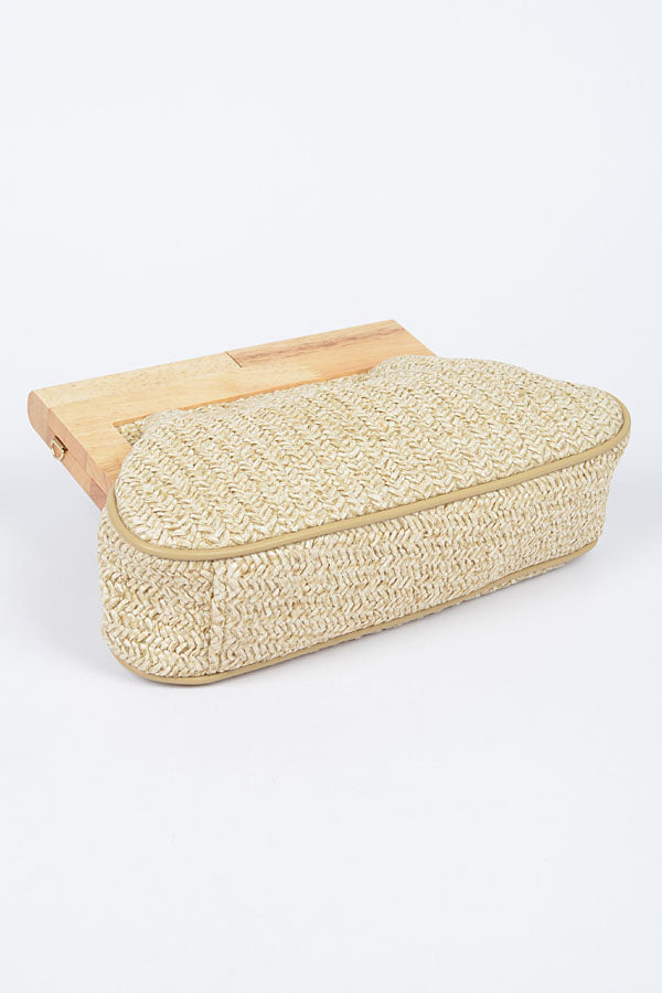 Pack of 3 Faux Straw Wood Frame Clutches in Khaki Color (Style 8706)