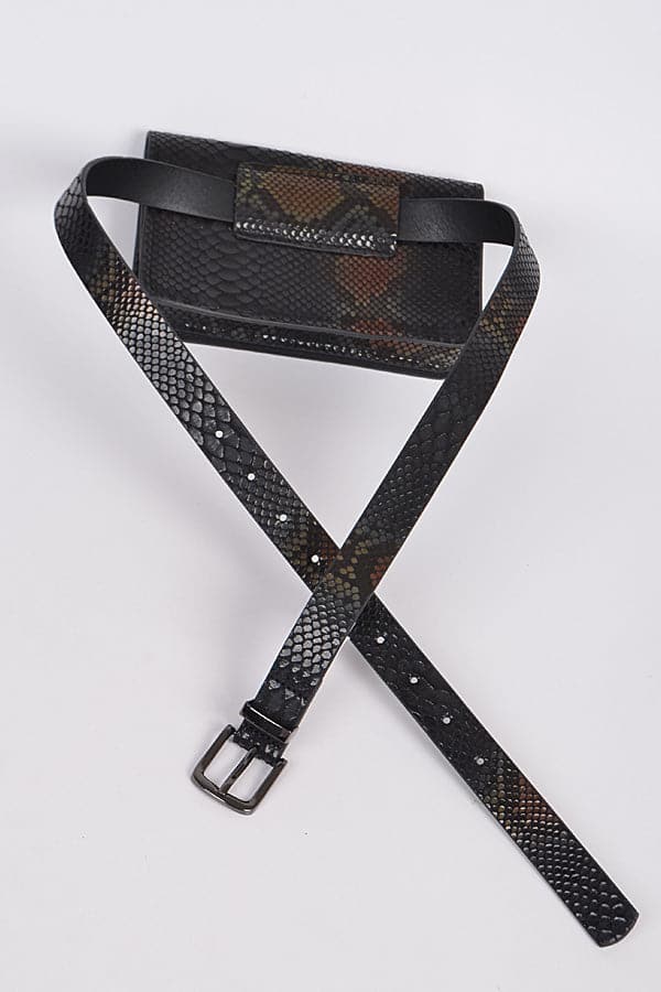 Black Snakeskin Pouch Belt - Pack of 3