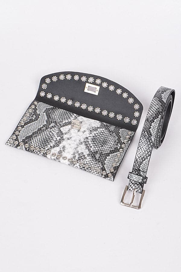 Pack of 3 Burgundy Snakeskin Studded Fanny Packs - Style 0957