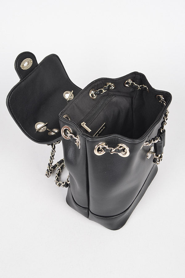 Black Faux Leather Flap Backpack - Set of 3