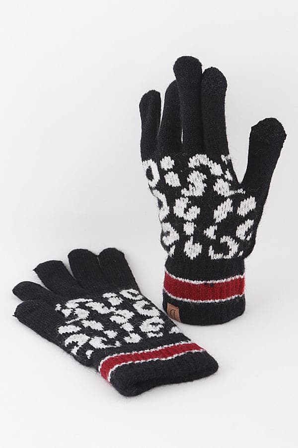 Pack of 6 Leopard Print Black Gloves - Product Code 370021
