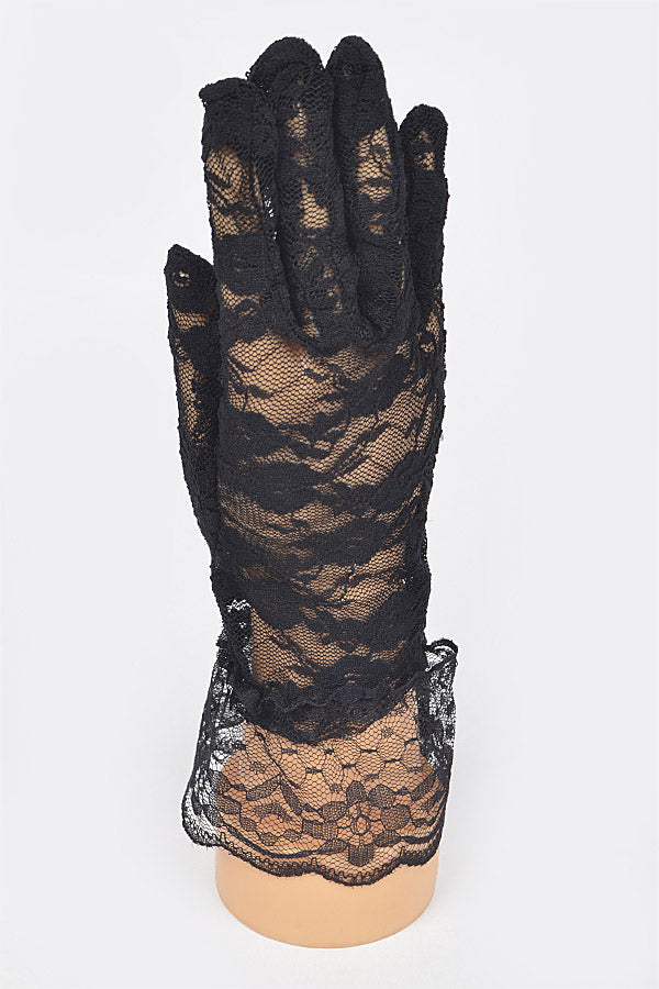 Set of 6 Delicate Black Lace Gloves - 9248