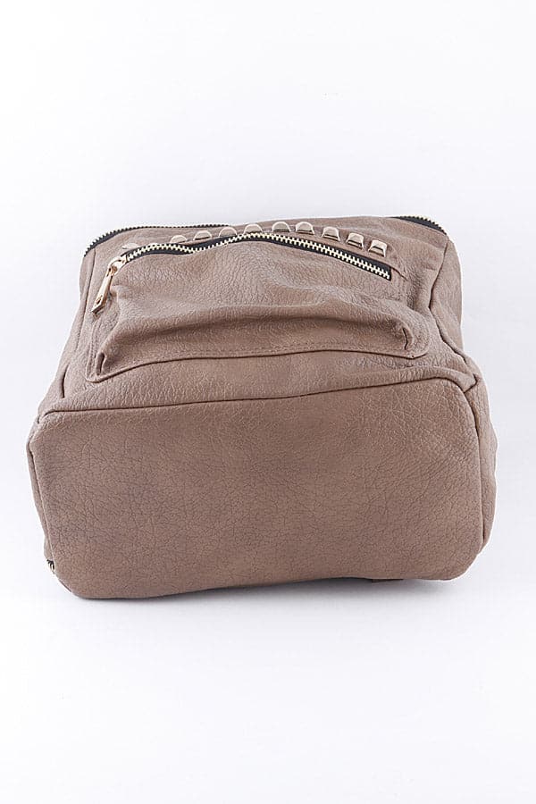 Set of 3 Taupe 8824 Studded Faux Leather Backpacks