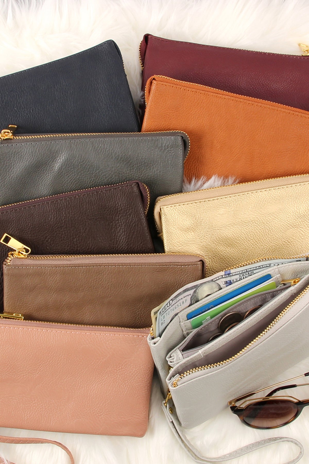 Set of 6 Burgundy Vegan Leather Wallets with Detachable Wristlets
