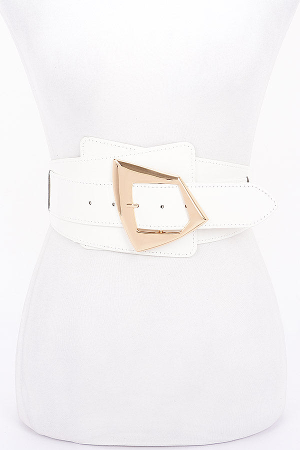 Set of 6 White Metal Buckle Elastic Belts - Style 7488