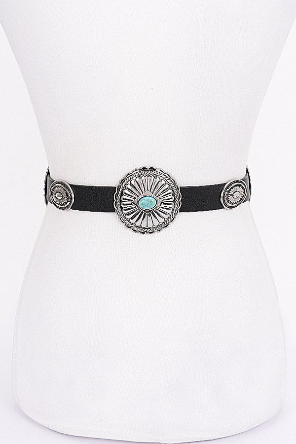 Set of 6 Vintage Multi - Metal Black PU Belts