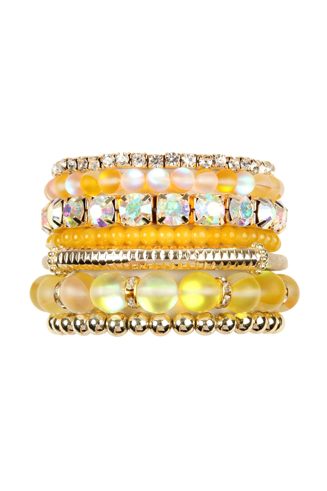Set of 6 Yellow Mermaid-themed Glass Stretch Bracelets - Fashion Jewelry Accessory