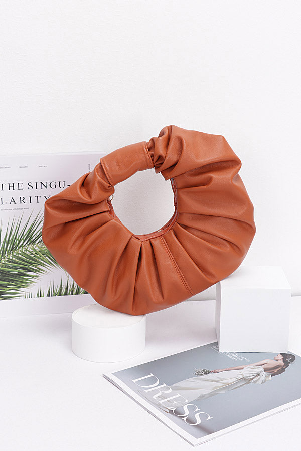 Set of 3 8426 Camel Faux Leather Pleated Handle Clutches