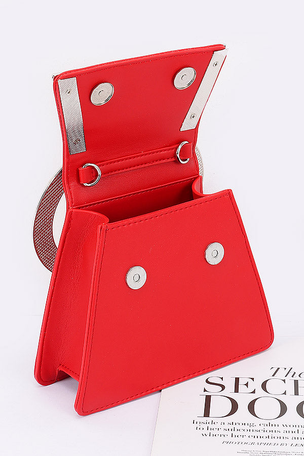 Set of 3 Stylish Black Rhinestone Metal Handle Flap Bags