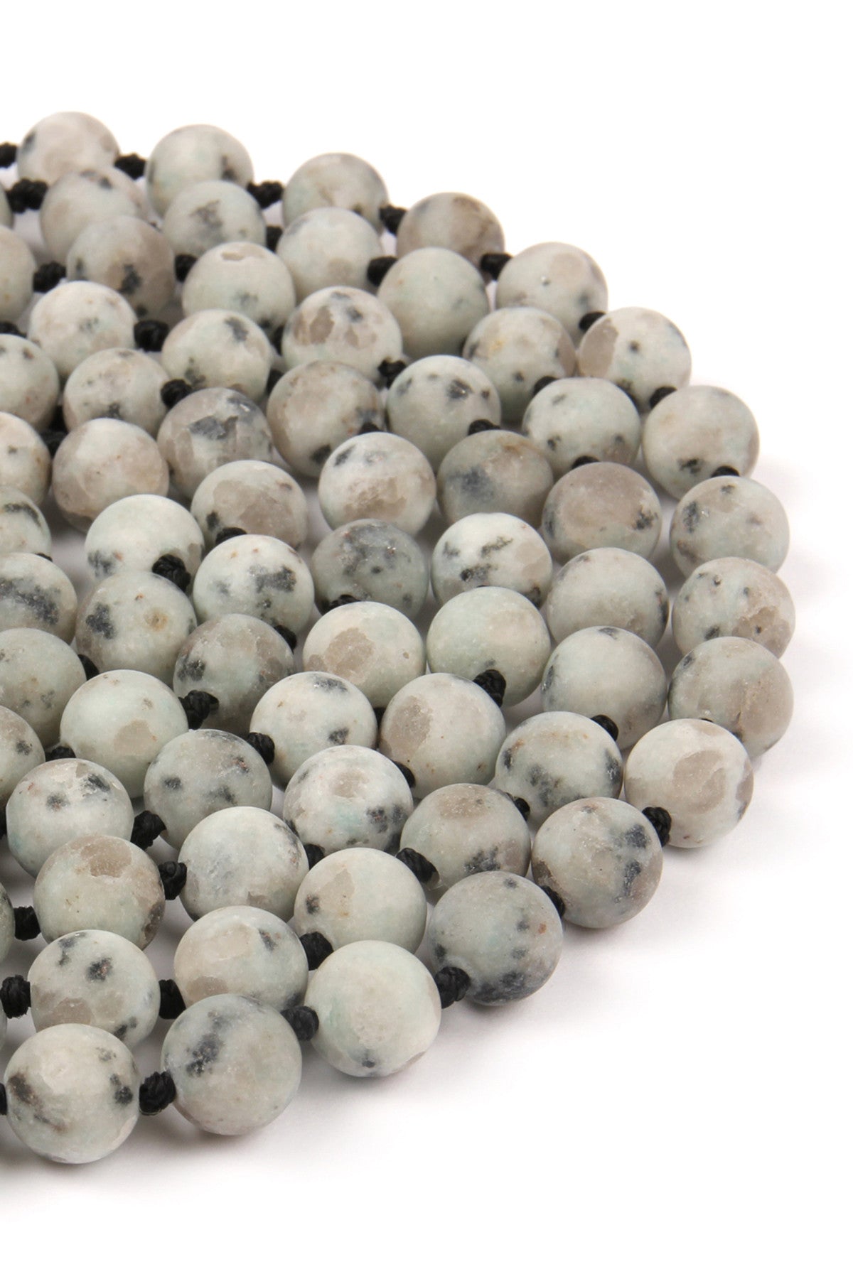 Set of 6 Gray Hand - Knotted Natural Stone Long Necklaces