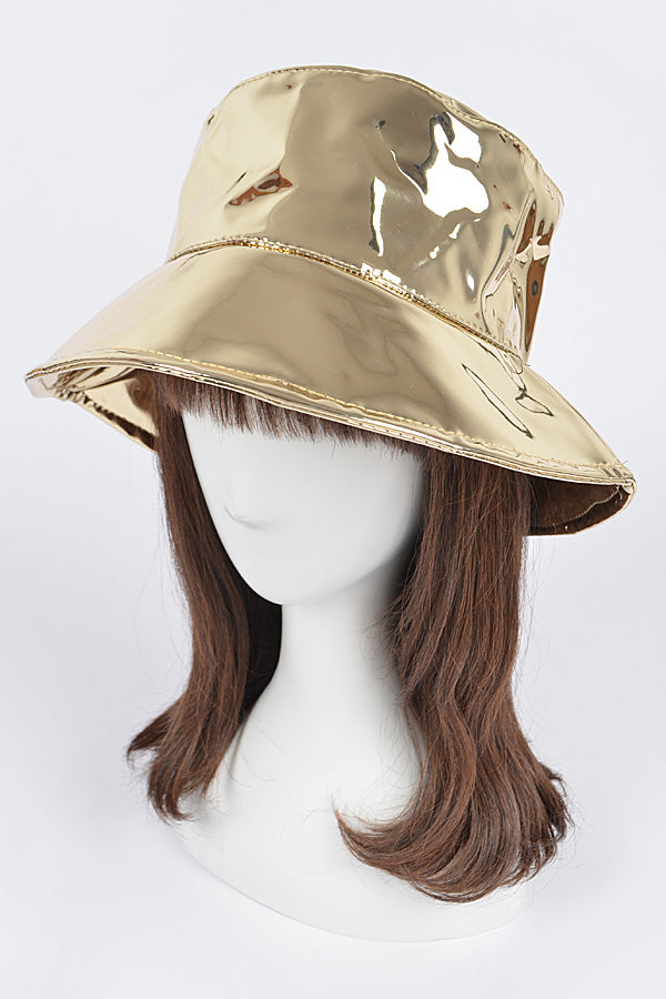 Set of 6 Stylish 2261 Gold Mirror Faux Leather Bucket Hats