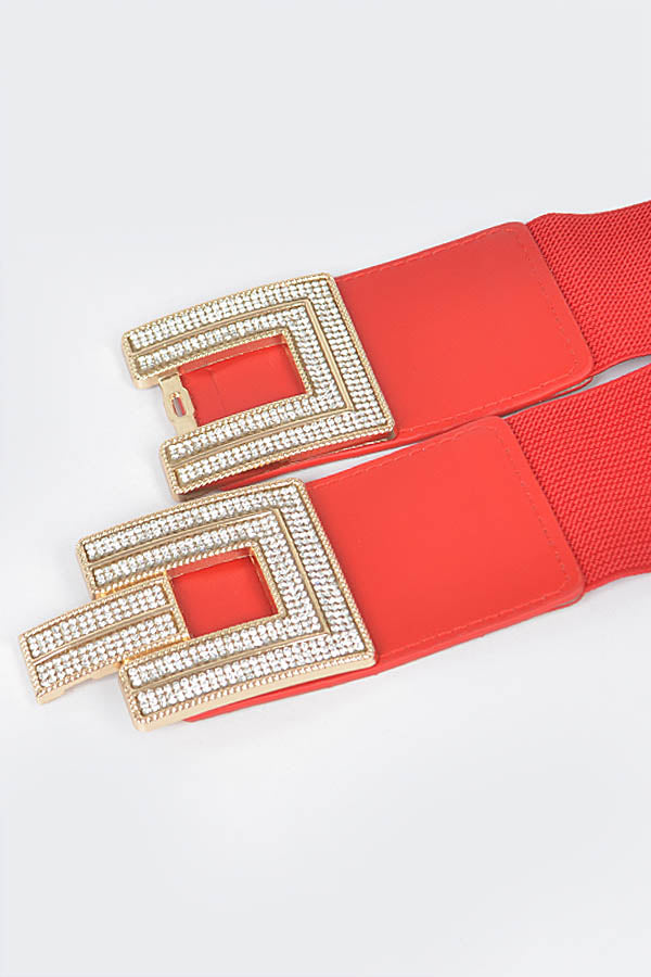 Set of 6 - 4468 Black Rhinestone Buckles Elastic Belts