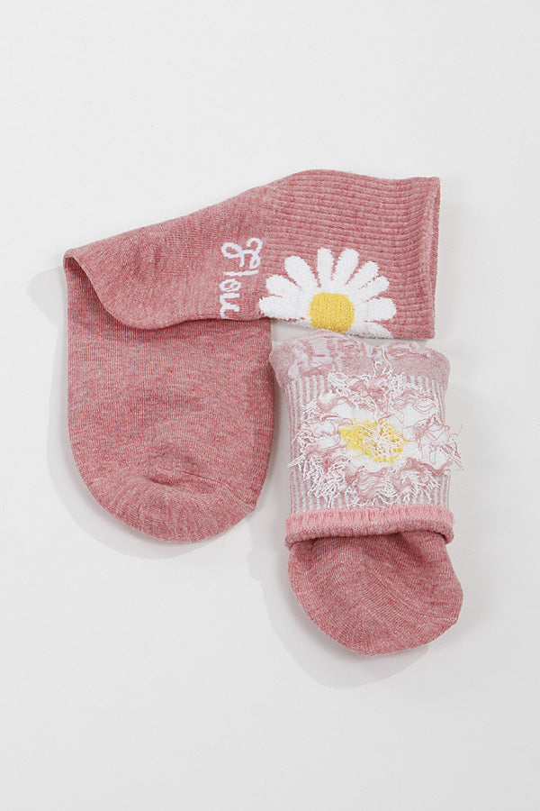 Pack of 6 Coral - Colored Daisy Flower Socks (Style 411)